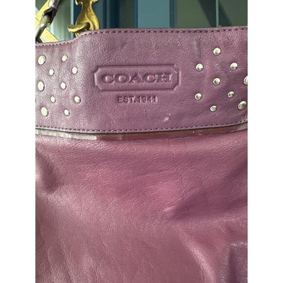 Coach Leather Studded Hobo Shoulder Bag in Plum Purple - Picture 2 of 10